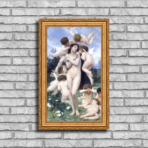 William-Adolphe Bouguereau &quot;Return of Spring&quot; Framed Canvas Giclee Print (MD535-01 Gold Finish) - Free Shipping