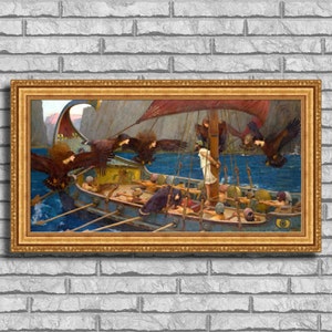 John William Waterhouse &quot;Ulysses and the Sirens&quot; Framed Canvas Giclee Print (MD535-01 Gold Finish) - Free Shipping