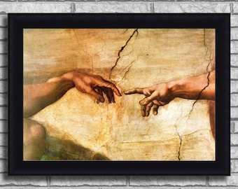 Michelangelo "Creation of Adam (Detailed)" Framed Canvas Giclee Print (MD370-70 Black Finish) - Free Shipping