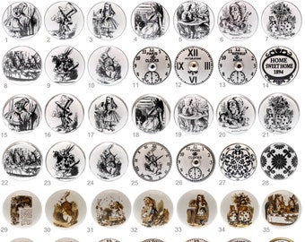 Hand Painted Ceramic Drawer Knobs, Alice in Wonderland Designs (38-40mm)