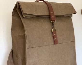 Mango Tree Rucksack braun, waschbare Kraftpapier vegane Tasche, nachhaltige unisex umweltfreundliche Tasche für Laptop