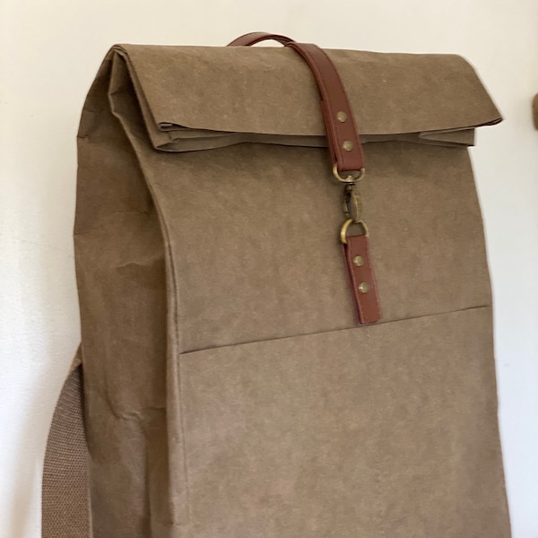 Mango Tree Rucksack brown, urban backpack, washable kraft paper vegan bag, sustainable unisex eco friendly bag lap top holder