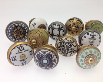 Ceramic Door Knobs Vintage Style Moroccan Green Black And Gold Etsy