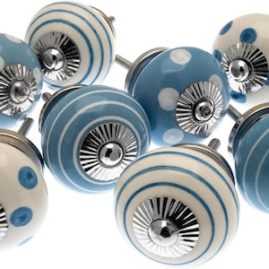Keramikschrank Knöpfe - Blau & Weiß Gepunktet oder Gestreift Knäufe