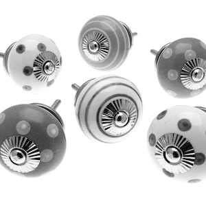 Gray Ceramic Cabinet Knobs - Polka Dot or Striped Dresser Drawer Pulls - Chic Home Decor