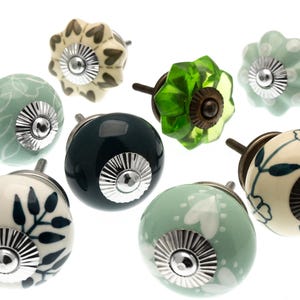 Ceramic Drawer Knobs - Decorative Cabinet Pulls, Floral & Green Furniture Hardware