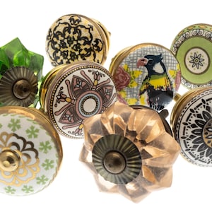 Vintage-Chic Set de 8 boutons pour meubles, poignées de meuble vintage en céramique porcelaine (MG-212-A)