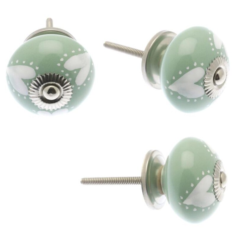 Kastknoppen Handgeschilderde keramische keukenladedeurkruk Exclusief ontworpen handgeschilderde pastelroze, groene en crèmekleurige tinten set van 8 afbeelding 8