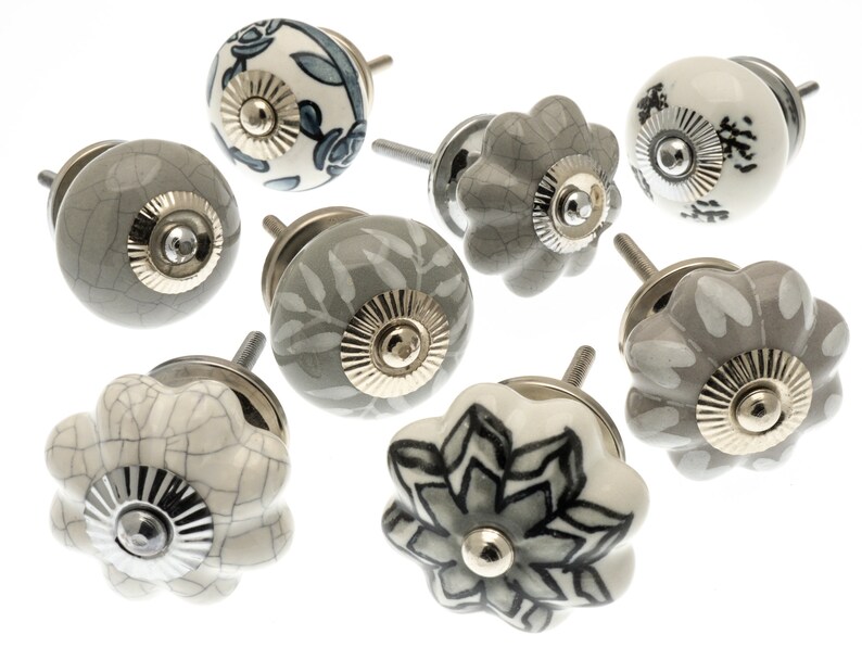 Ceramic Door Knobs in Various Shades of White and Grey for Etsy