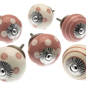 Ceramic Dresser Knobs - Pink Polka Dot or Striped Cabinet Pulls - Furniture Hardware