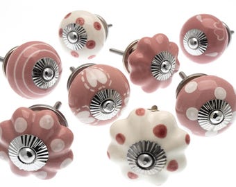 Pink Ceramic Drawer Knobs - Polka Dot, Striped, Floral - Dresser Pulls, Cabinet Hardware
