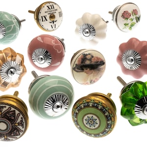 Puxadores de cerâmica pintados à mão - estilo shabby chic para gavetas de cozinha, conjunto de 12