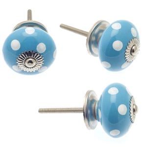 Handbemalte Keramik Schrank Knöpfe: Hellblau Crackle, Flecken, Streifen - Set von 8 Bild 11