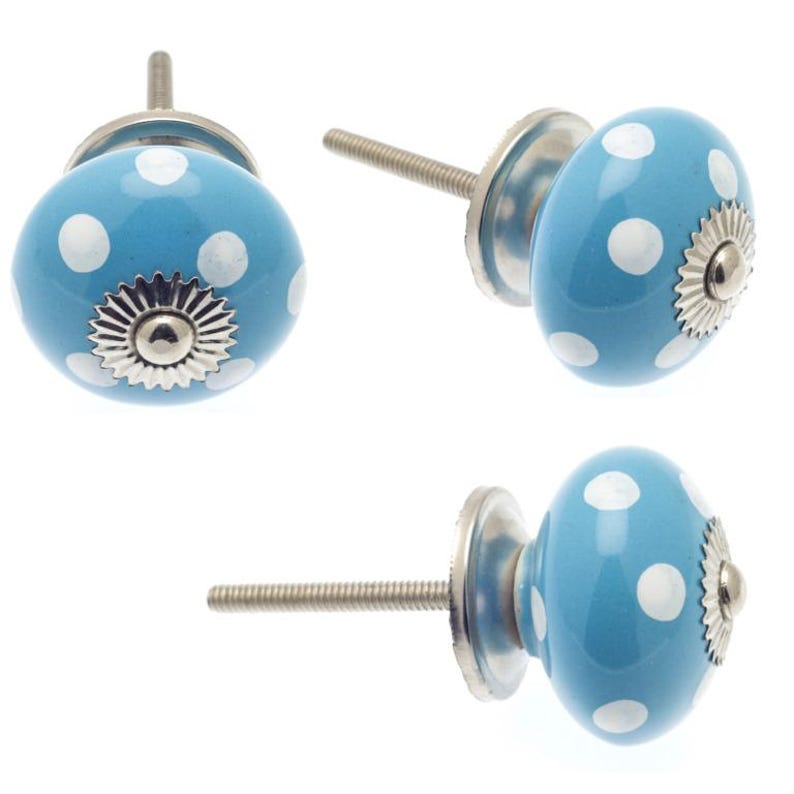 Handbemalte Keramik Schrank Knöpfe: Hellblau Crackle, Flecken, Streifen - Set von 8 Bild 11