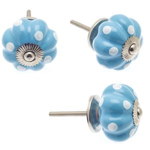 Handbemalte Keramik Schrank Knöpfe: Hellblau Crackle, Flecken, Streifen - Set von 8 Bild 9