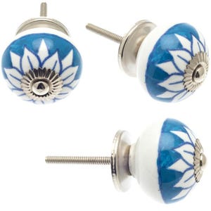 Handbemalte Keramik Schrank Knöpfe: Hellblau Crackle, Flecken, Streifen - Set von 8 Bild 4