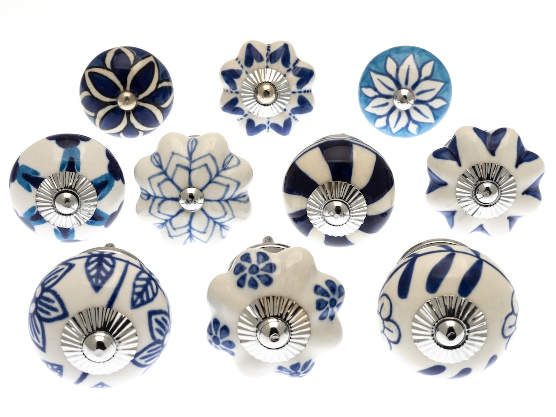Ceramic Cupboard Door Knobs in Shades of Blue and White Hand Etsy