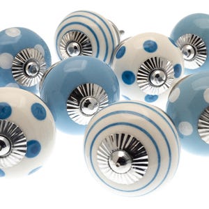 Ceramic Door Knobs: Hand Painted Blue and White, Set of 8