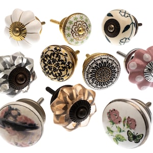 Hand Painted Ceramic Knobs - Vintage Gold Leaf, Set of 10