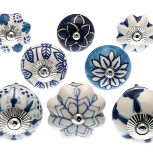 Handgeschilderde keramische deurknoppen: turkoois en kobaltblauw, set van 8 inch afbeelding 3