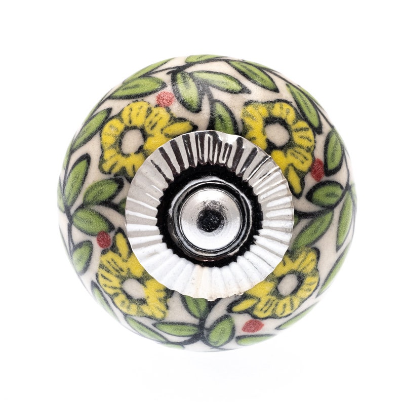 Door Knobs Greens, Yellows, Oranges, Hand Painted Ceramic Designs Cupboard Kitchen Cabinet Drawer Pulls for Cupboards, Dressers and Cabinets 25.Green spring grdn