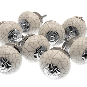 White Crackle Effect Ceramic Cupboard Door Knobs for Cupboards, Wardrobes, Dressers and Drawers  (Set of 8)