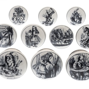 Door Knobs in Ceramic Exclusive &#39;Alice in Wonderland&#39; theme - Set of 10