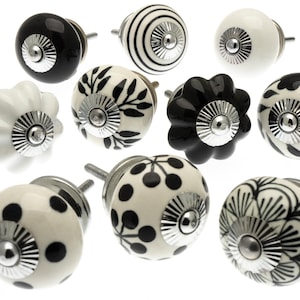 Ceramic Cabinet Knobs - Black and White Dresser Knobs - Decorative Furniture Hardware