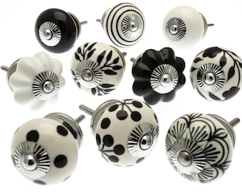 Ceramic Cabinet Knobs - Black and White Dresser Knobs - Decorative Furniture Hardware