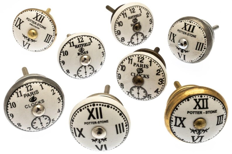 Vintage Clock Ceramic Door Knobs: Black & White, Set of 8 - Etsy