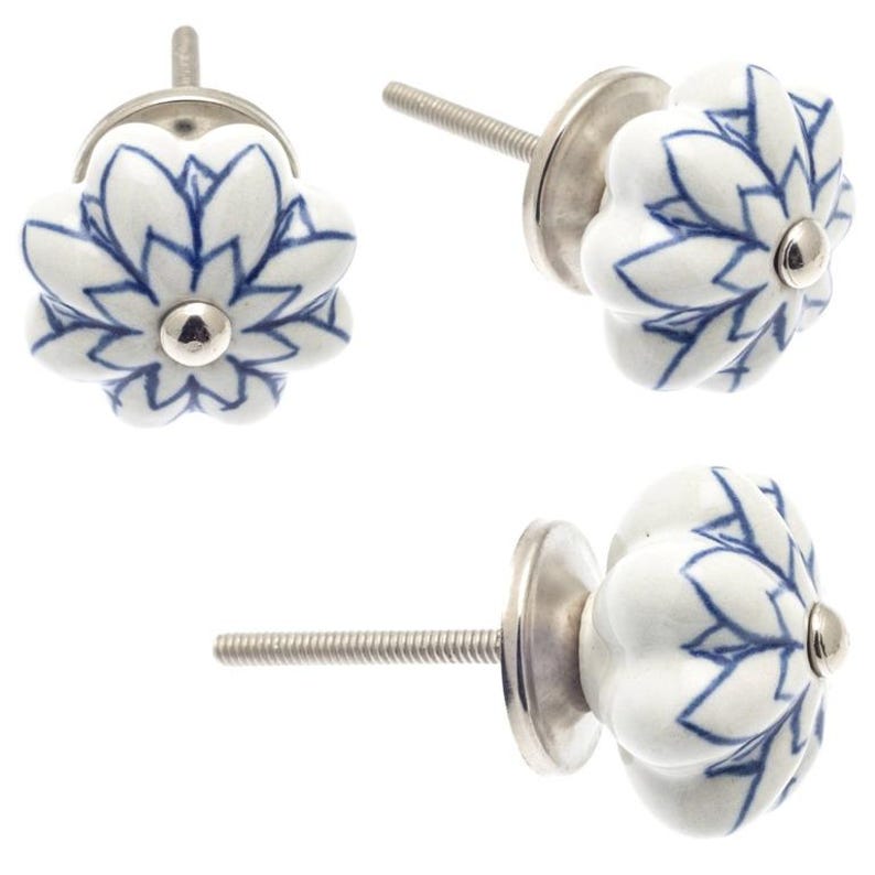 Handbemalte Keramik Schrank Knöpfe: Hellblau Crackle, Flecken, Streifen - Set von 8 Bild 5