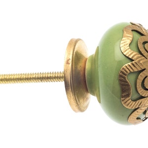 Door Knobs Greens, Yellows, Oranges, Hand Painted Ceramic Designs Cupboard Kitchen Cabinet Drawer Pulls for Cupboards, Dressers and Cabinets 15.Green brass fret