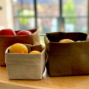 Storage bag washable kraft paper plant pot holder eco friendly sustainable vegan leather bread basket home storage kitchen bathroom laundry