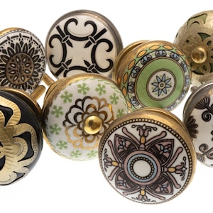 Keramische deurknoppen kabinet trekt in vintage stijl Marokkaanse groen zwart en goud set van 8 voor dressoirs, kasten en laden