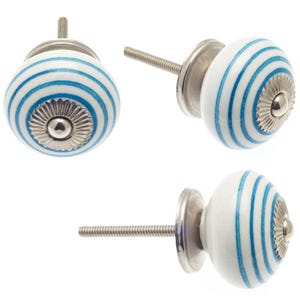 Handbemalte Keramik Schrank Knöpfe: Hellblau Crackle, Flecken, Streifen - Set von 8 Bild 10