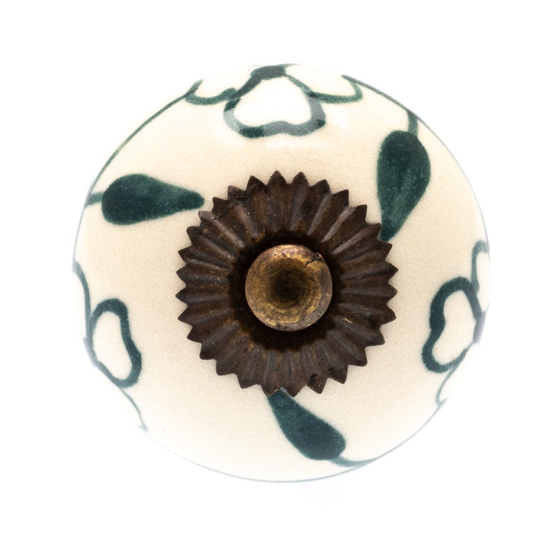 Door Knobs Greens, Yellows, Oranges, Hand Painted Ceramic Designs Cupboard Kitchen Cabinet Drawer Pulls for Cupboards, Dressers and Cabinets 8.Cream green leaf