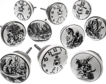 Alice in Wonderland Ceramic Door Knobs - Set of 10