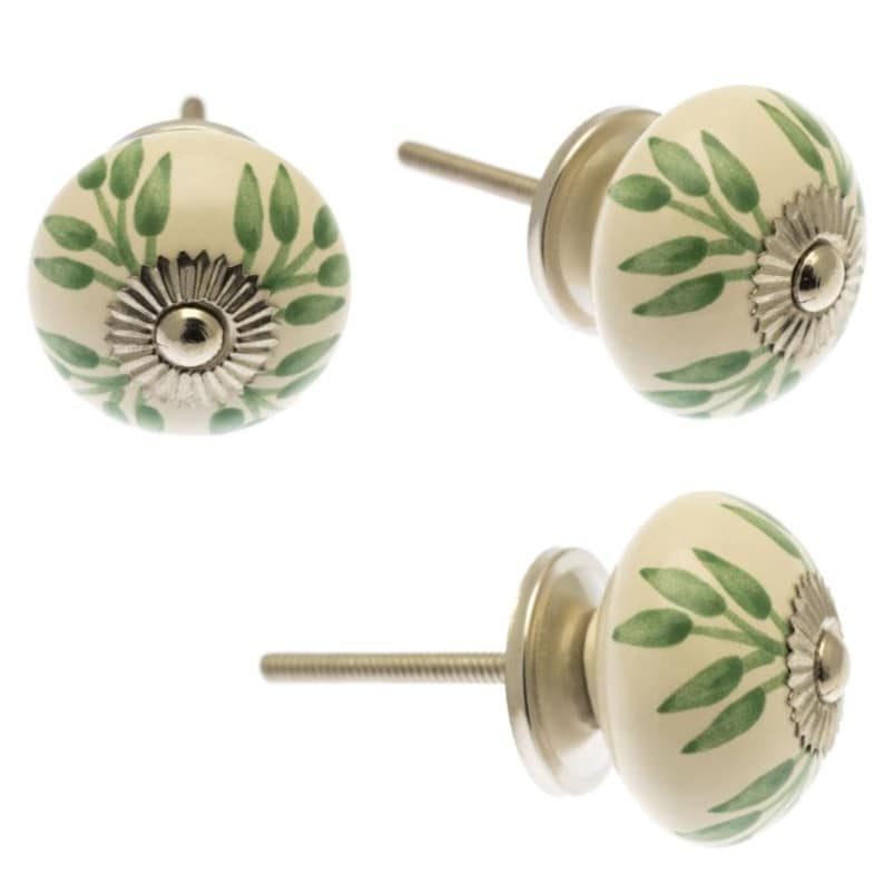 Kastknoppen Handgeschilderde keramische keukenladedeurkruk Exclusief ontworpen handgeschilderde pastelroze, groene en crèmekleurige tinten set van 8 afbeelding 5