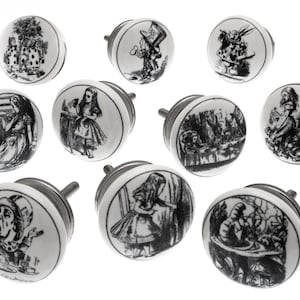 Pomelli per porte in ceramica Alice nel paese delle meraviglie - Set da 10