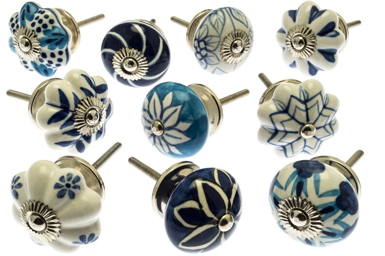 Ceramic Cupboard Door Knobs in Shades of Blue and White Hand Etsy