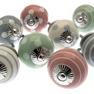 Hand Painted Ceramic Door Knobs: Pastel Pinks, Greys, Greens - Set of 8