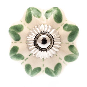 Türgriffe aus Keramik in Grün, Gelb, Orange, handbemalte Designs, Schrank, Küchenschrank, Schubladengriffe für Schränke 12. Green heart dots