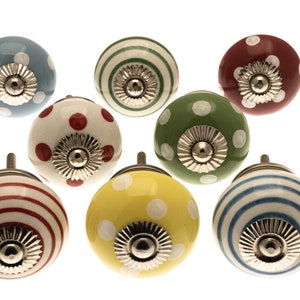 Hand Painted Ceramic Knobs: Bright Colors, Upcycled Decor, Set of 8