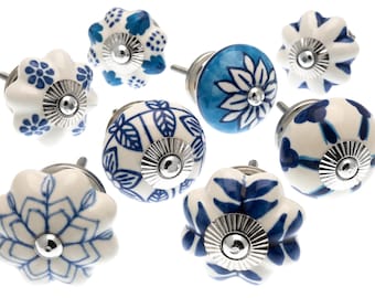 Puxadores de cerâmica para armários: Puxadores florais turquesa azul claro, conjunto de 8