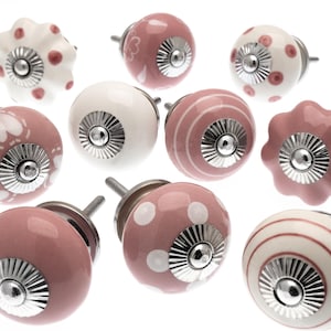 Różowe ceramiczne gałki do szuflad – ozdobne uchwyty do szafek, uchwyty do komód, okucia meblowe