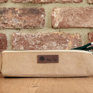 Pencil case - kraft paper eco friendly sustainable vegan leather with zipper and lined in cotton - travel accessory