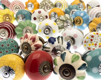 Ceramic Cabinet Knobs - Colorful Dresser Drawer Pulls - Vintage Style Furniture Hardware