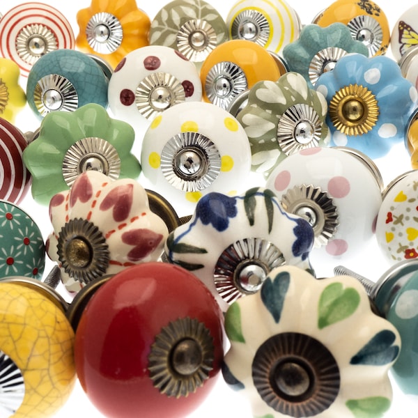 Cupboard Door Knobs Hand Painted Bright Colours (Set of 20)