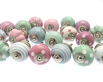 Schrankknöpfe Handbemalte Keramikküche Schubladenzugtür Vintage Griff Shabby Chic - Pastellfarben Rosa, Grün und Grau Einzelknöpfe