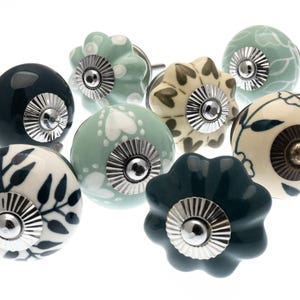 Ceramic Drawer Knobs - Decorative Cabinet Pulls, Floral & Green Furniture Hardware
